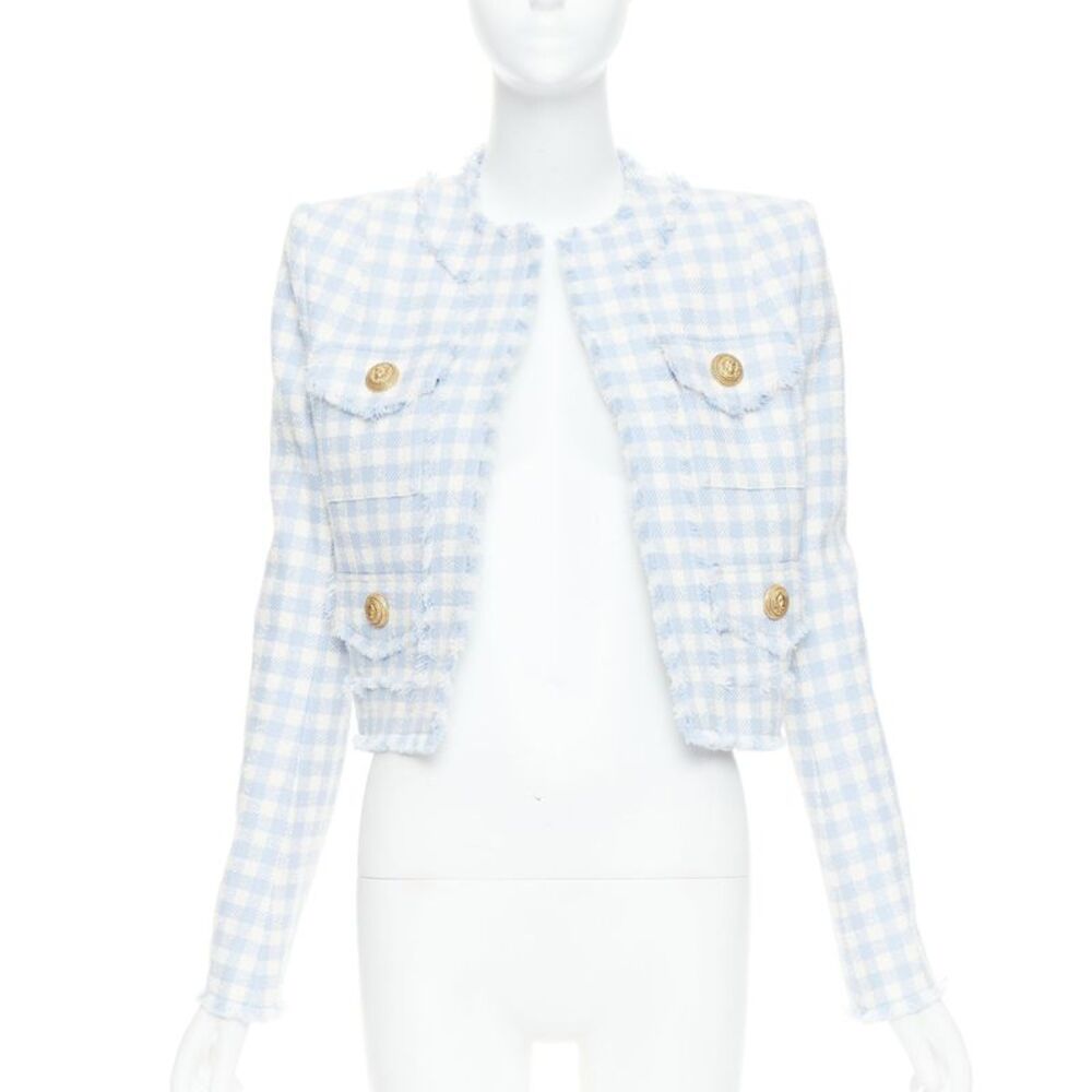 Balmain Plaid Tweed Cropped Jacket